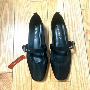 NWT Joe Fresh Black Mesh Mary-Jane Ballet Flats with Buckle